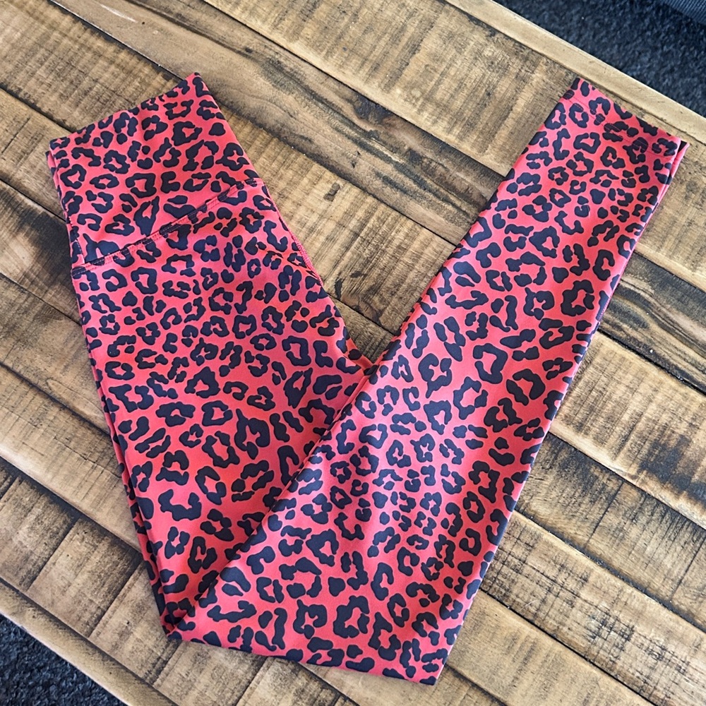 Beach Riot Piper Red and Black Leopard Print Leggings